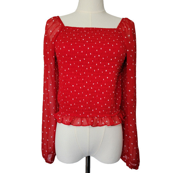 Red Polka Dot Coquette Milkmaid Ruched Top Womens XXL Boho Peasant Art Class - Picture 1 of 8